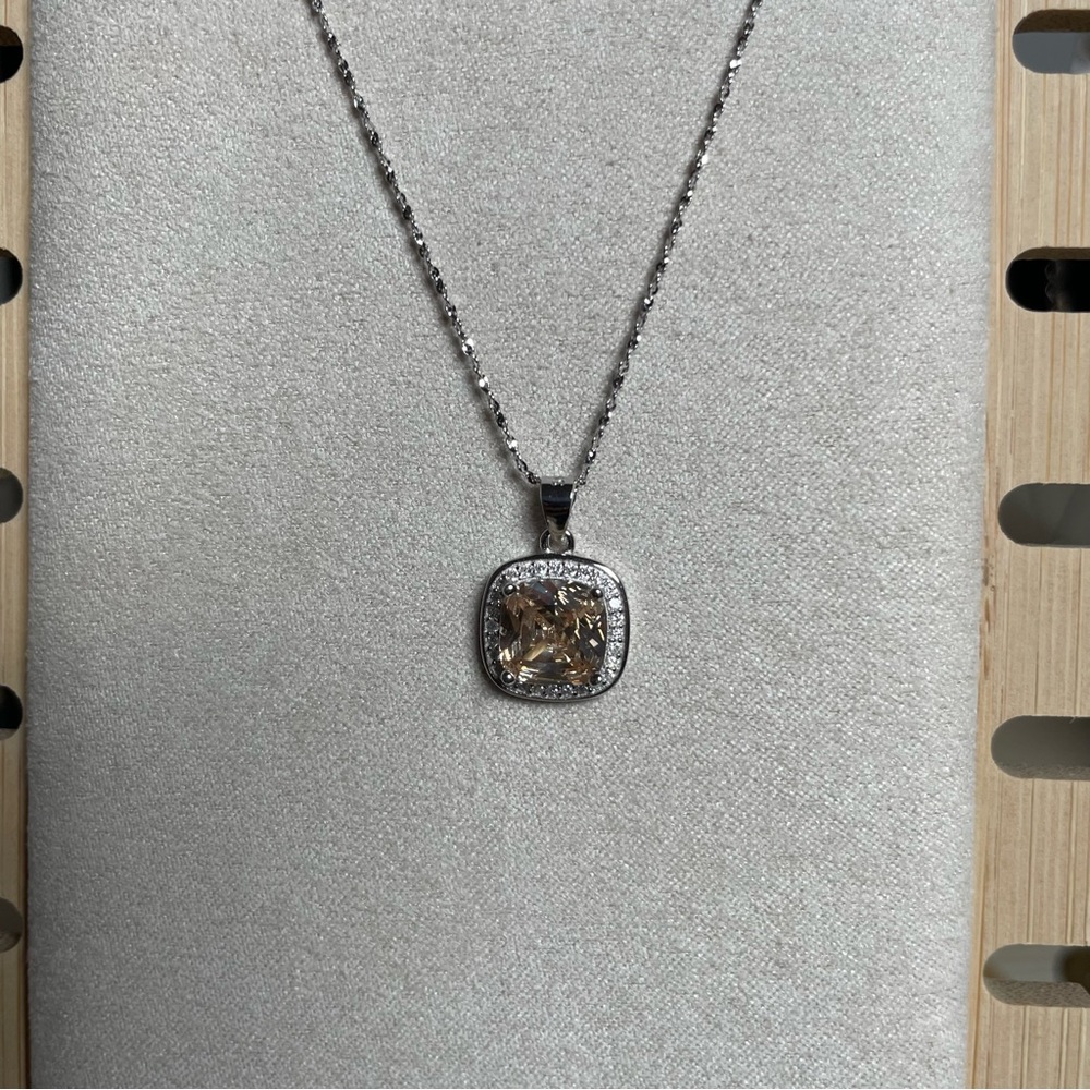 Silver Cushion-Cut Gemstone Necklace